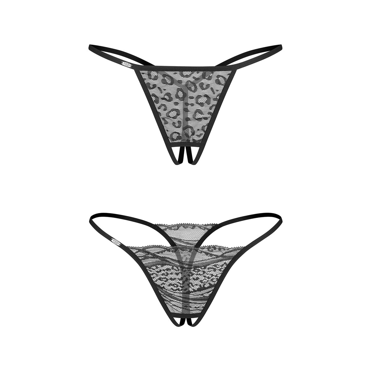 Perizoma aperto pizzo e tulle leopardato Obsessive Bianca 2-pack