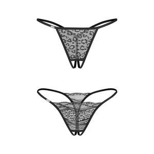 Perizoma aperto pizzo e tulle leopardato Obsessive Bianca 2-pack