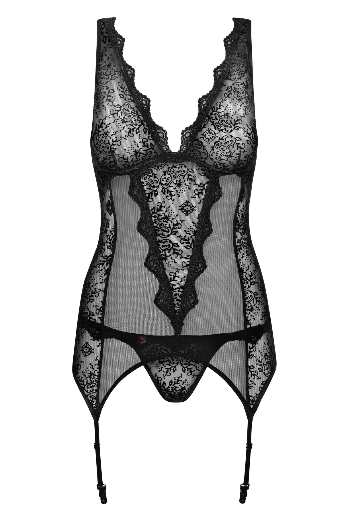 Corsetto + reggicalze + perizoma velluto pizzo Obsessive Emperita