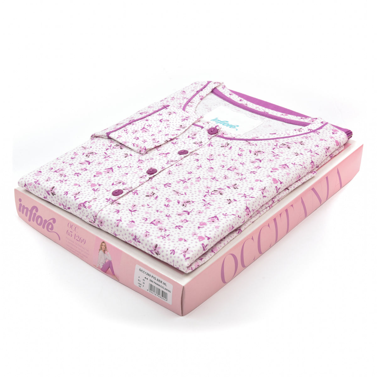Pigiama donna cotone 100% Infiore 1269 pois fiori ciclamino