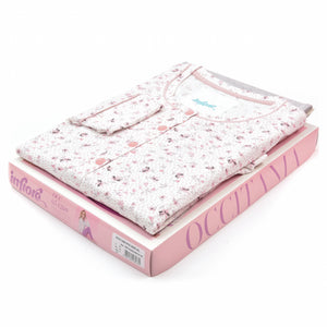 Pigiama donna cotone Infiore 1269 pois fiori panna grigio melange