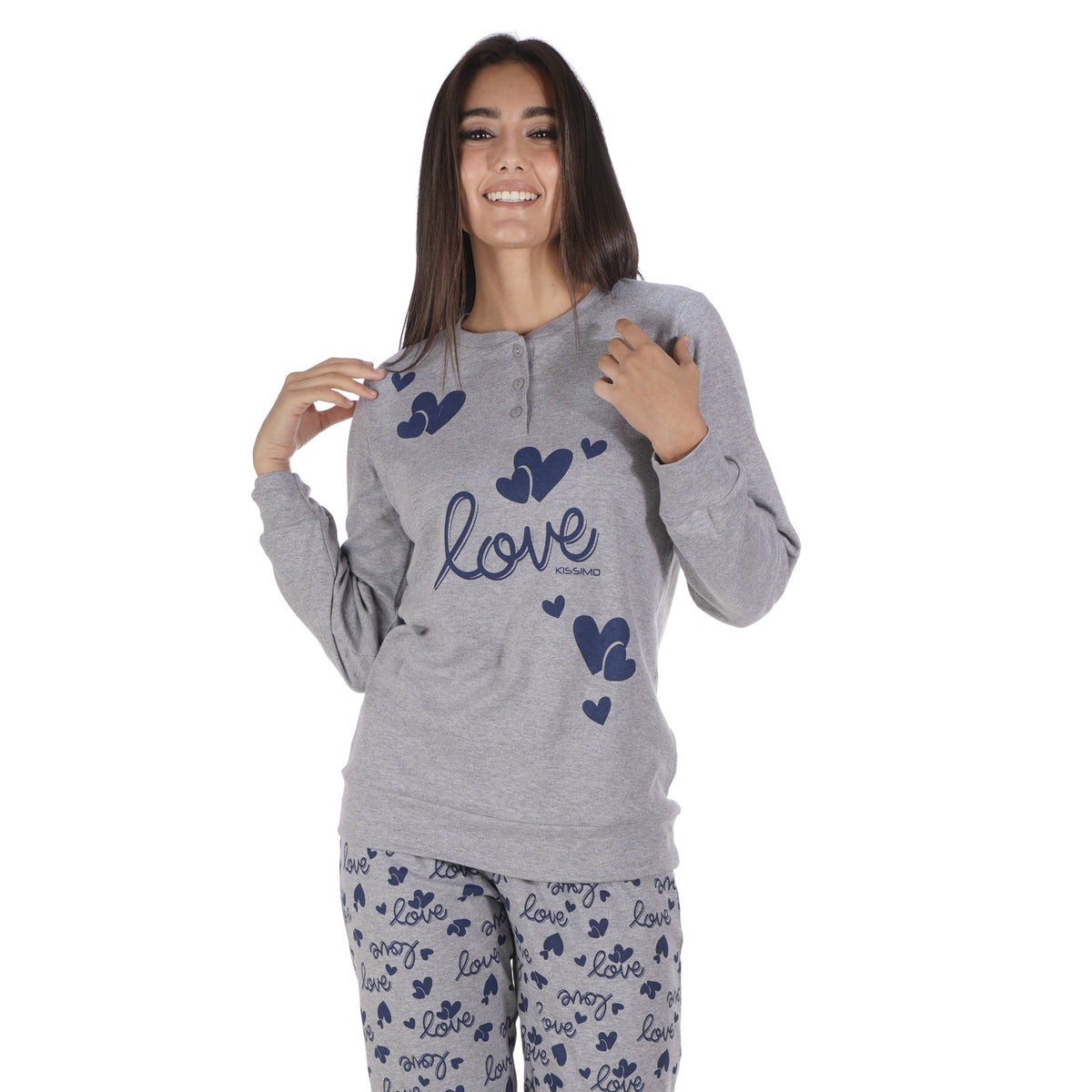 Pigiama donna invernale Biancaluna 23D90008 caldo cotone cuori
