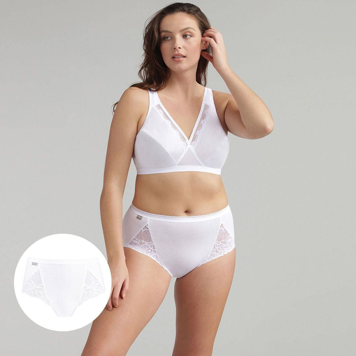 Slip donna midi Playtex P00BT in cotone elasticizzato e pizzo