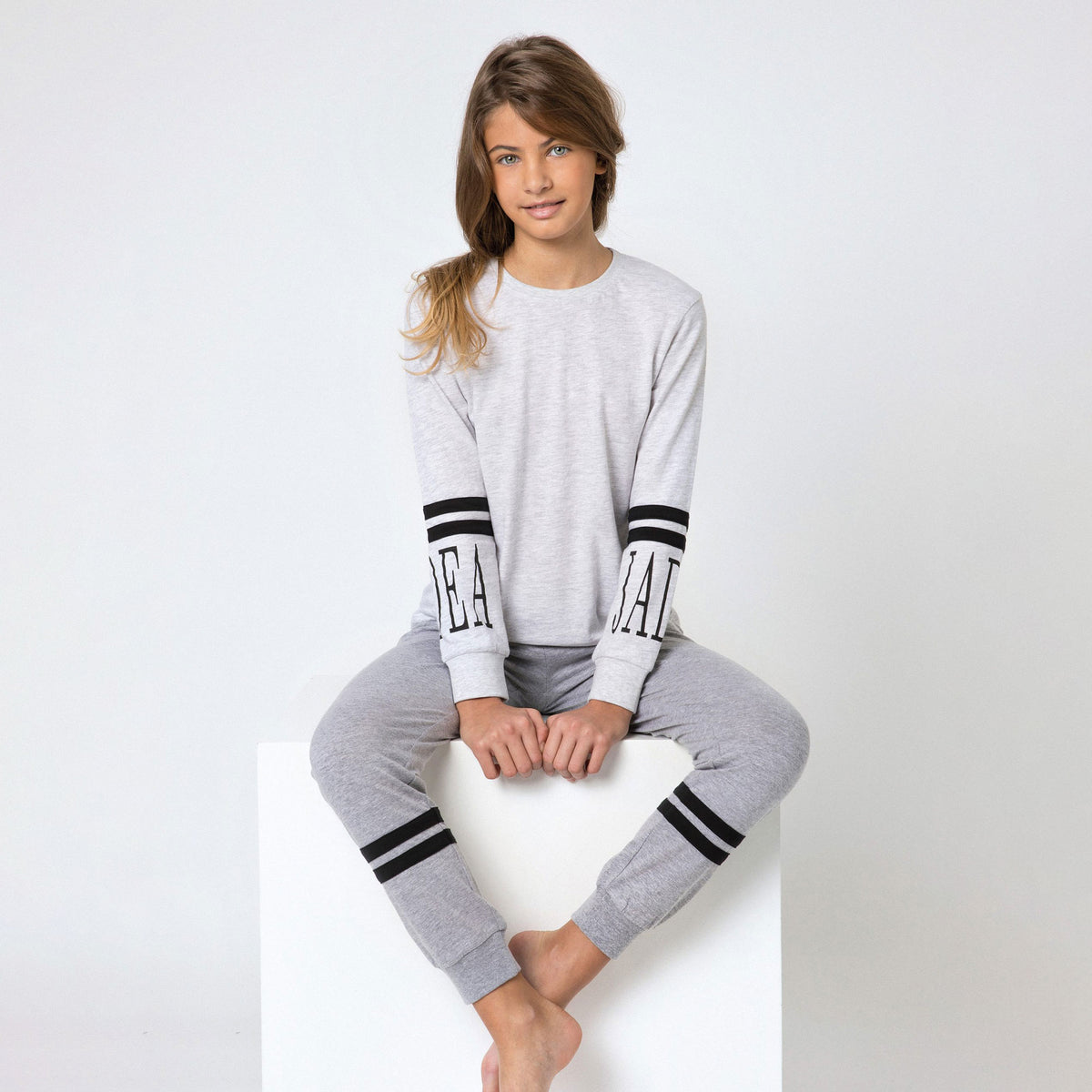 Pigiama bambina ragazza Jadea P2018 cotone grigio melange