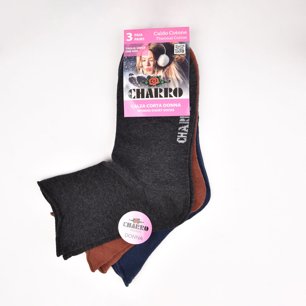 Calze donna caldo cotone corte 3 paia Charro var. G