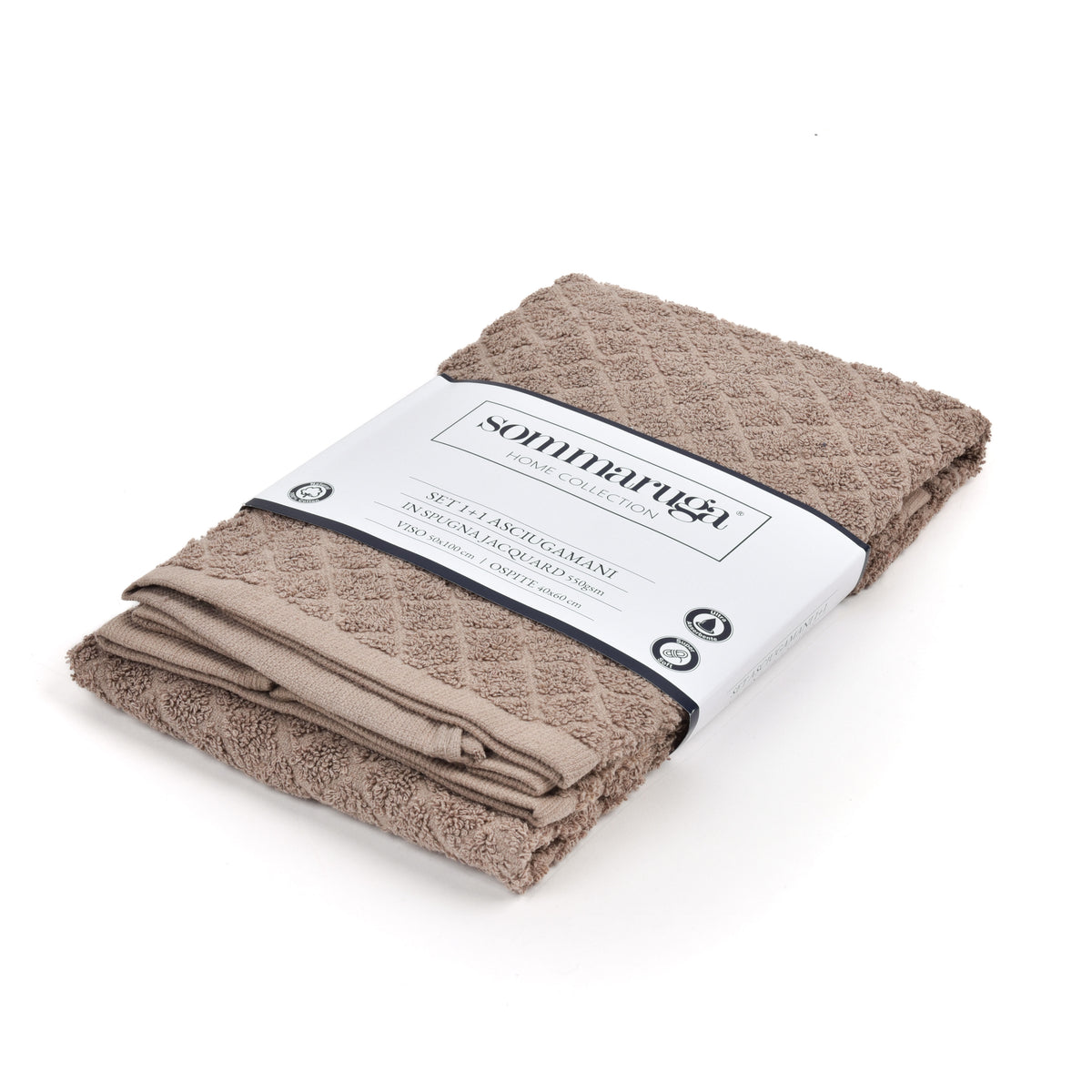 Set asciugamani visto + ospite sommaruga Jacquard 550gsm tortora