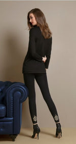 Leggings donna Omsa Charm con decoro nero