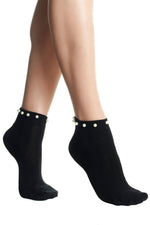 Calzini da donna moda Pompea Perli in cotone con perle nero 