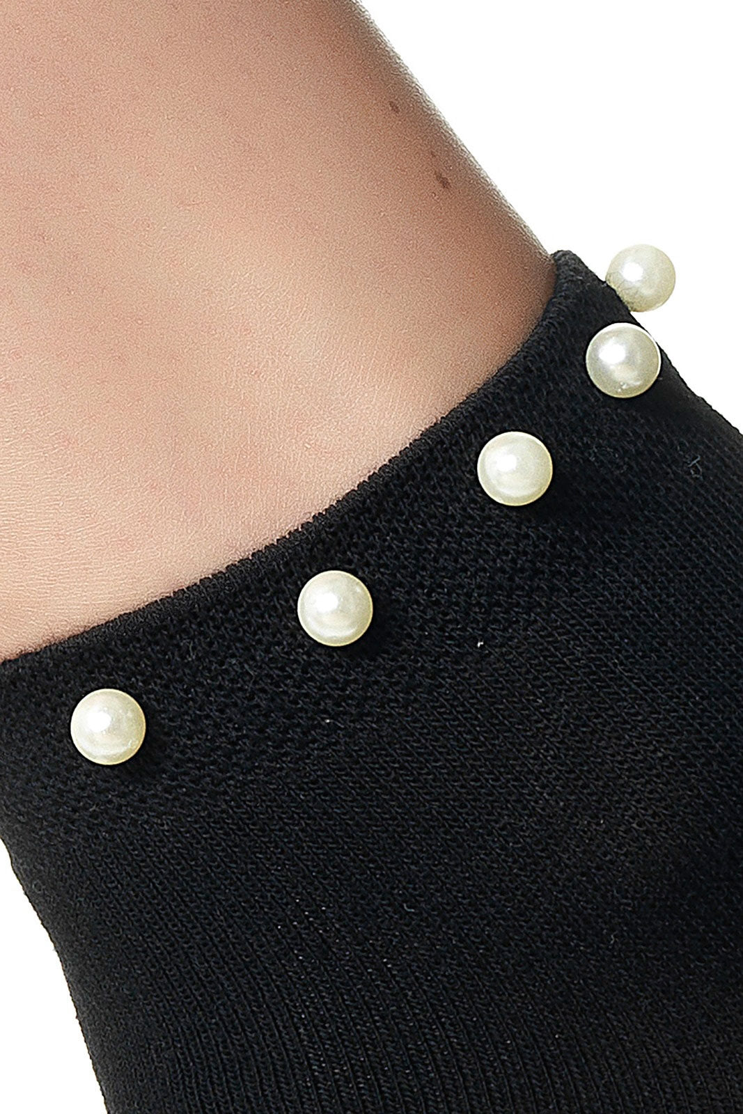 Calzini da donna moda Pompea Perli in cotone con perle nero 