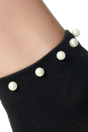 Calzini da donna moda Pompea Perli in cotone con perle nero 