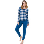 Pigiama donna caldo cotone blu quadroni Il Granchio GP6004