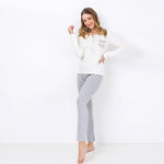Pigiama donna caldo cotone con taschino Il Granchio GP6002 panna