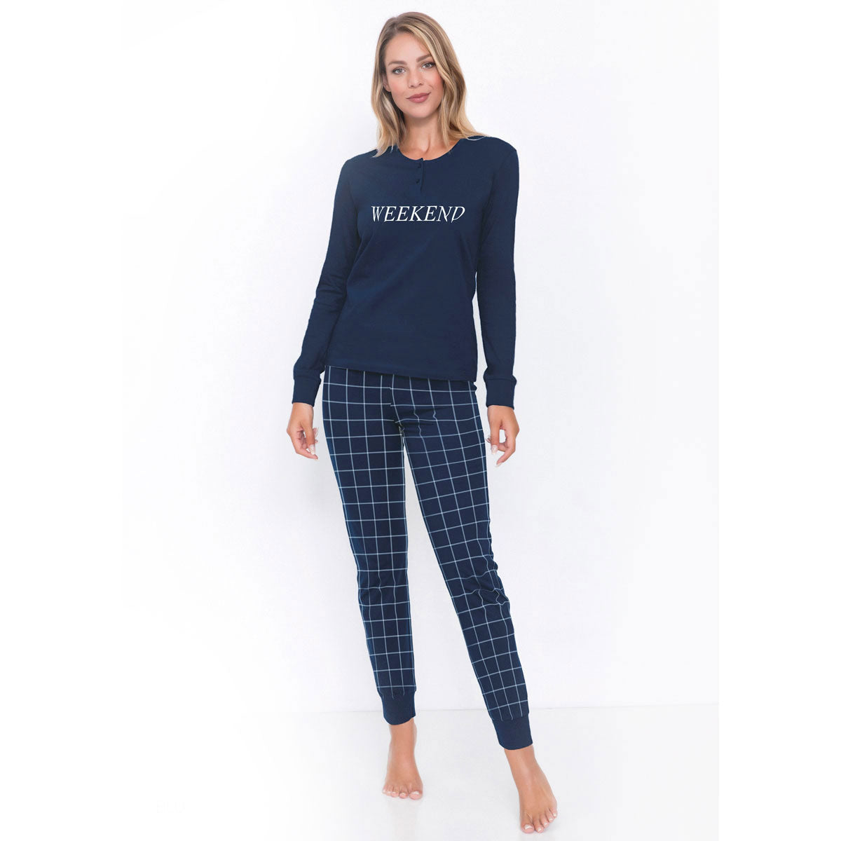 Pigiama donna cotone primaverile blu Il granchio GP5003 