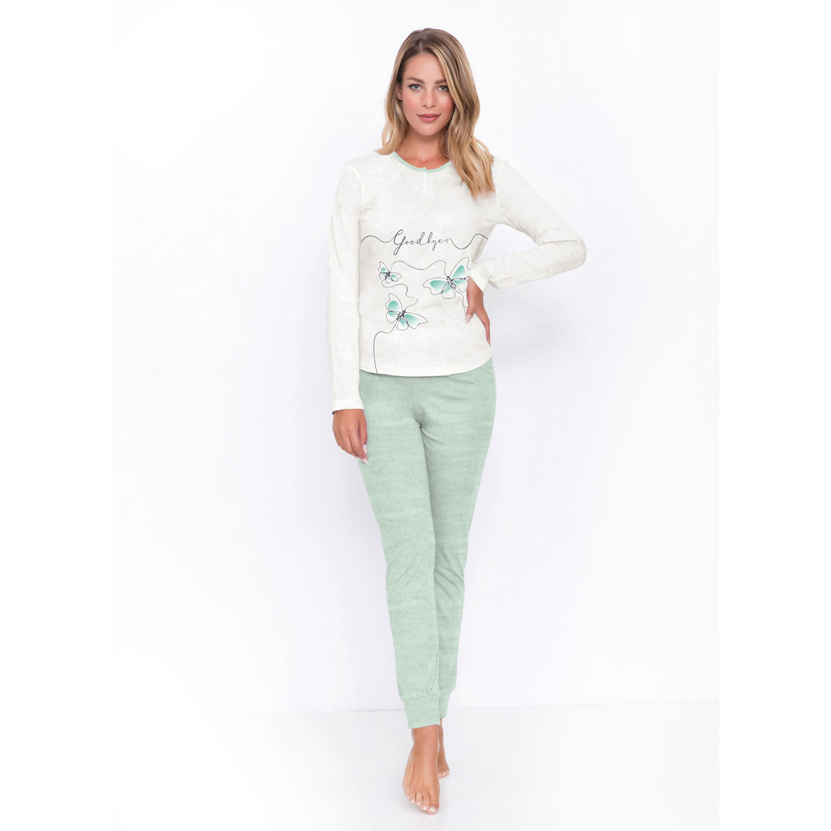 Pigiama donna Il Granchio manica lunga leggero GP5004 verde