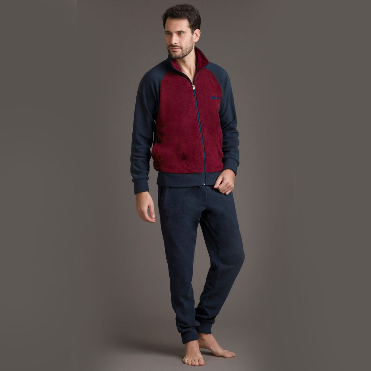 Pigiama uomo Enrico Coveri EP7021 bordeaux in pile