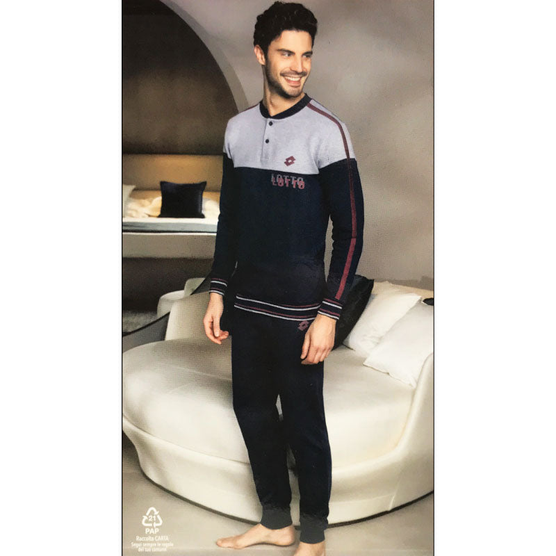 Pigiama uomo lotto maglia stile felpa cotone felpato blu 4077
