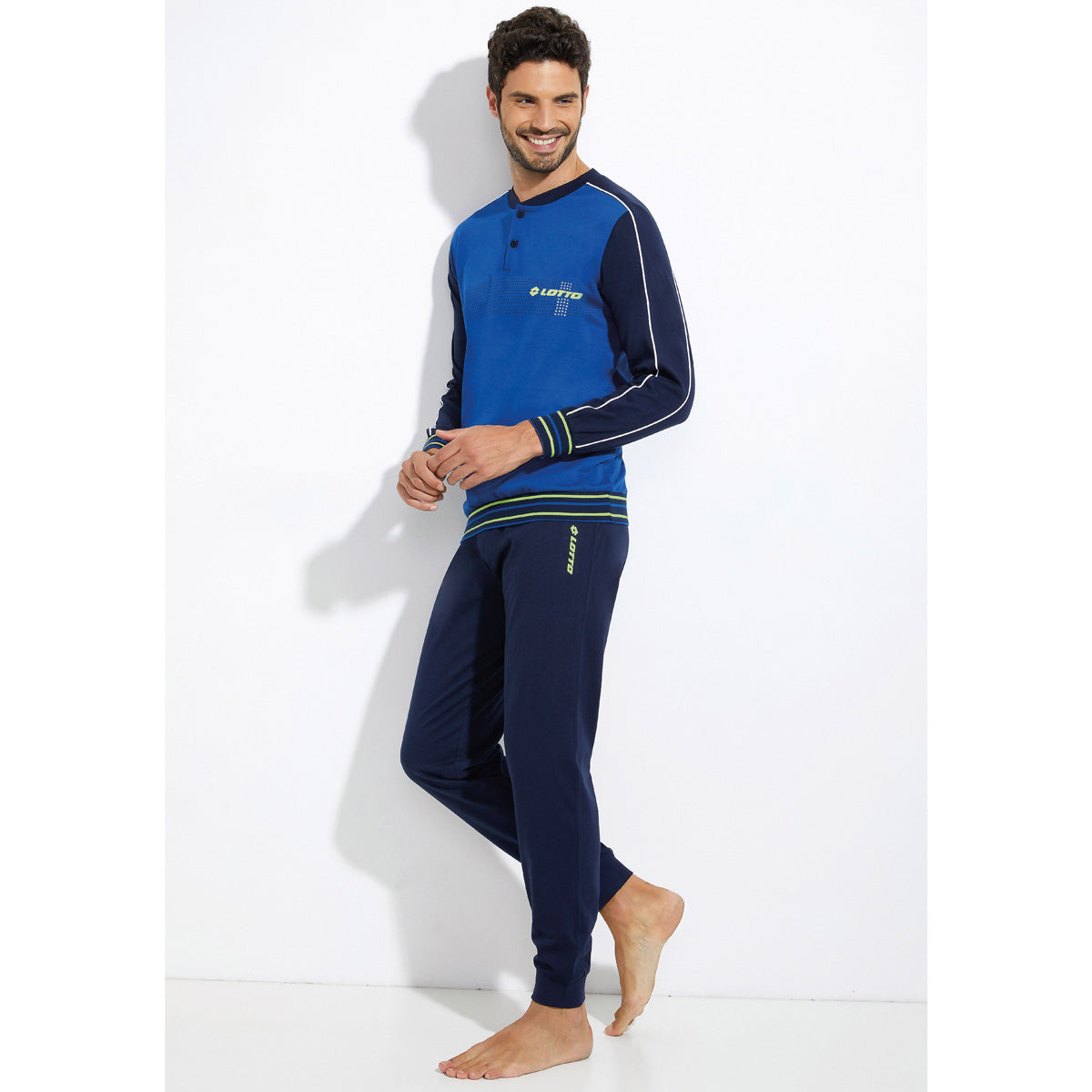 Pigiama uomo Lotto 100% cotone leggero azzurro verde LP1041