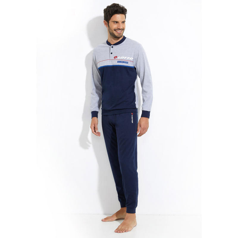 Pigiama uomo cotone leggero Lotto grigio blu LP1046