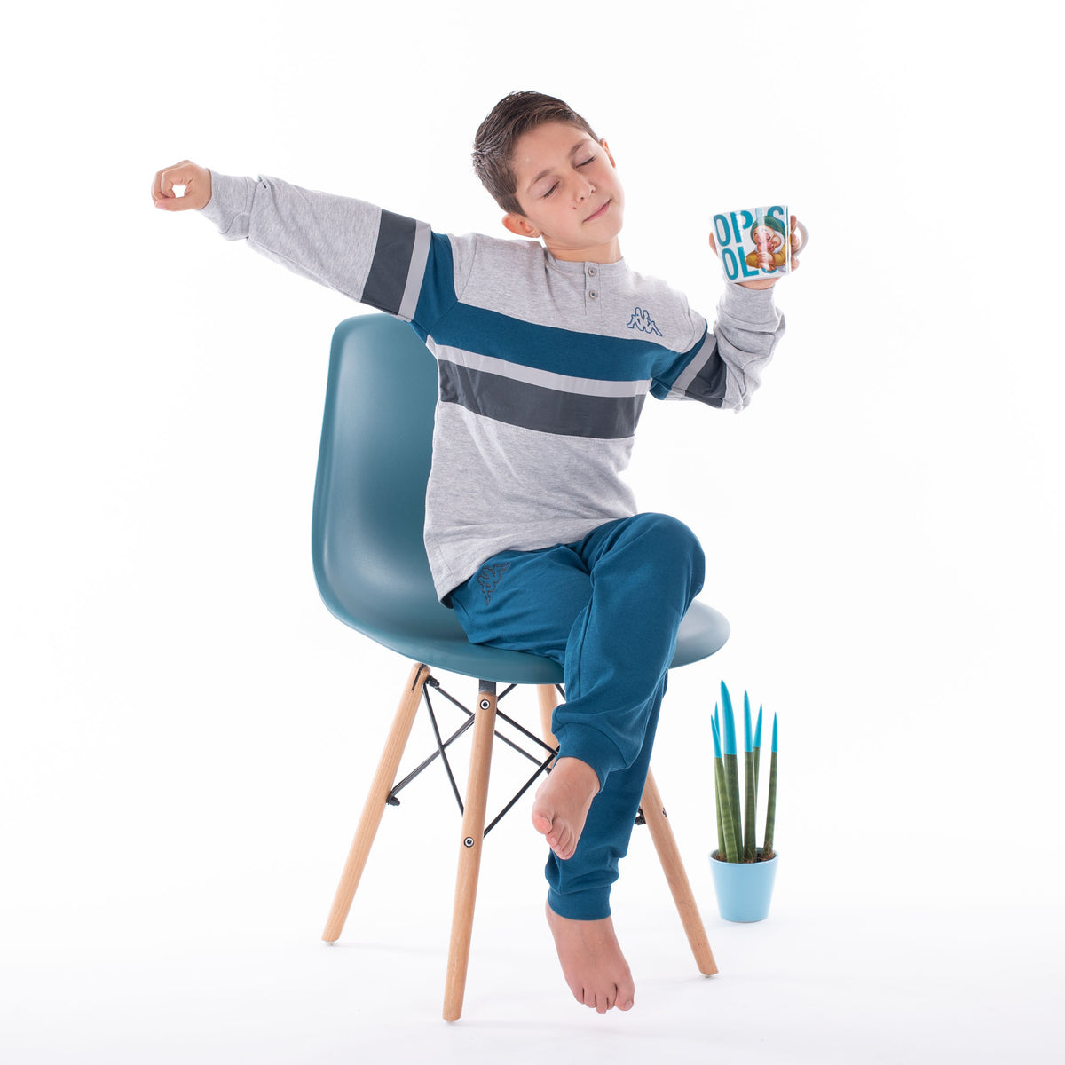 Pigiama bambino ragazzo caldo cotone Kappa 21264Y grigio ottanio