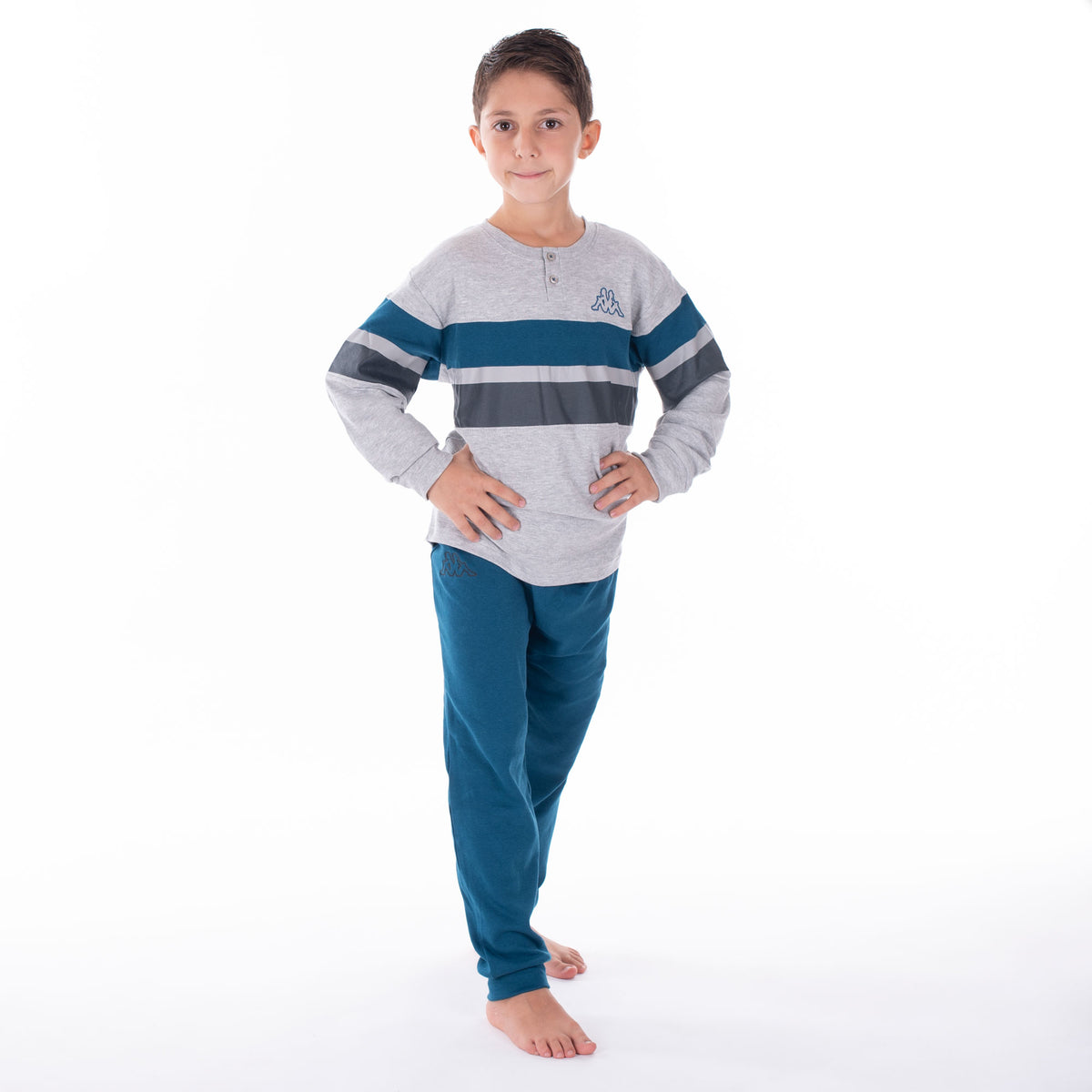 Pigiama bambino ragazzo caldo cotone Kappa 21264Y grigio ottanio