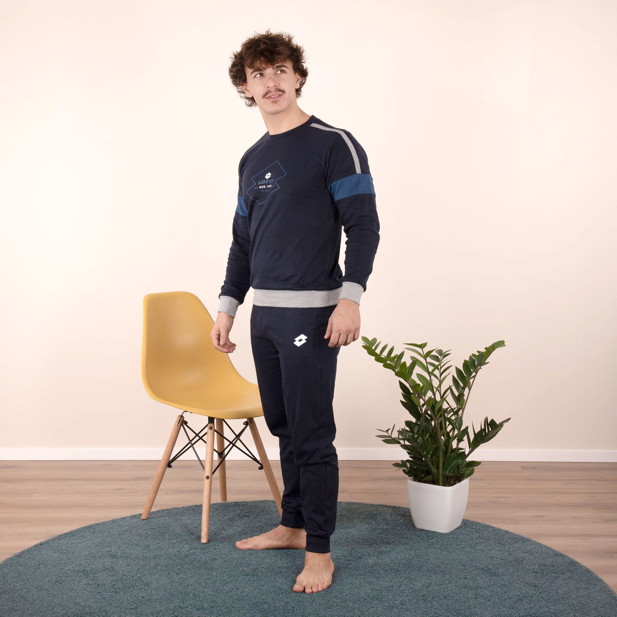 Pigiama uomo Lotto LP4073 caldo cotone blu con polsini