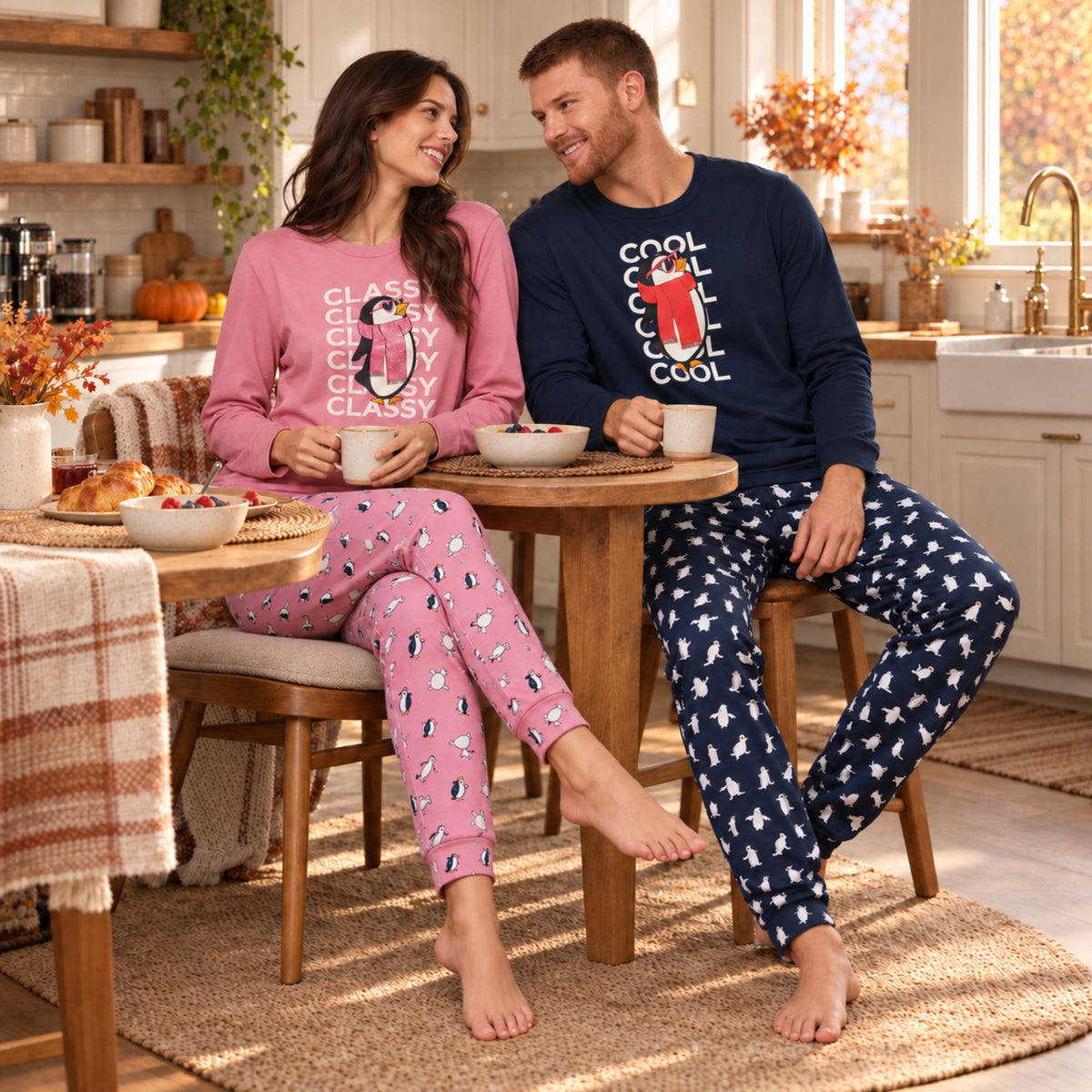 Pigiama donna in caldo cotone pinguini Pompea
