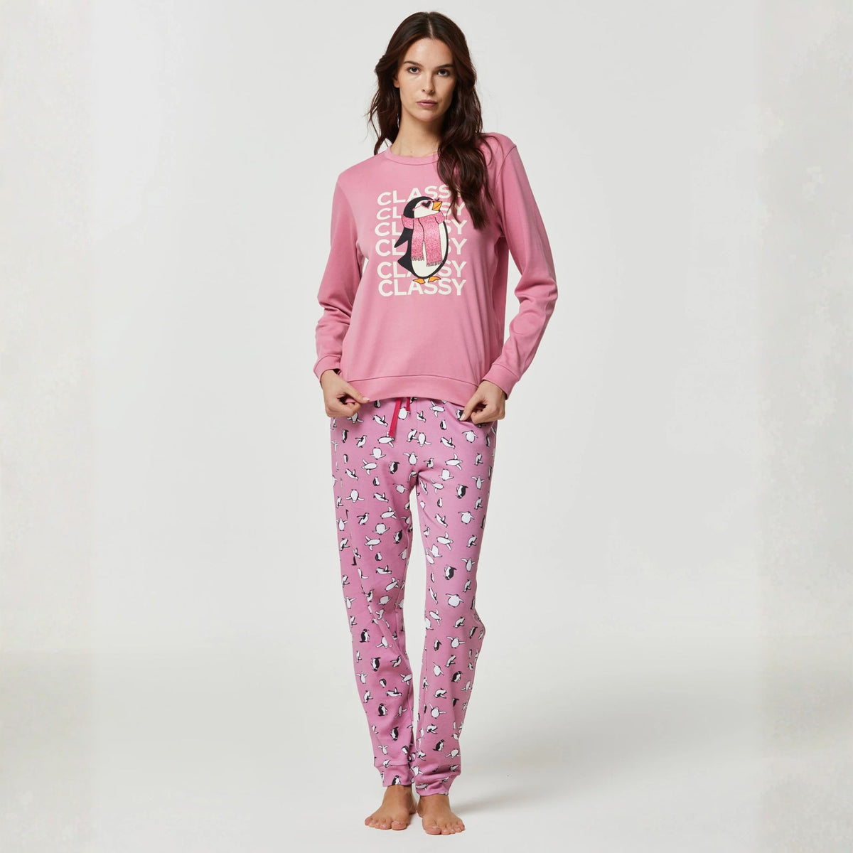 Pigiama donna in caldo cotone pinguini Pompea