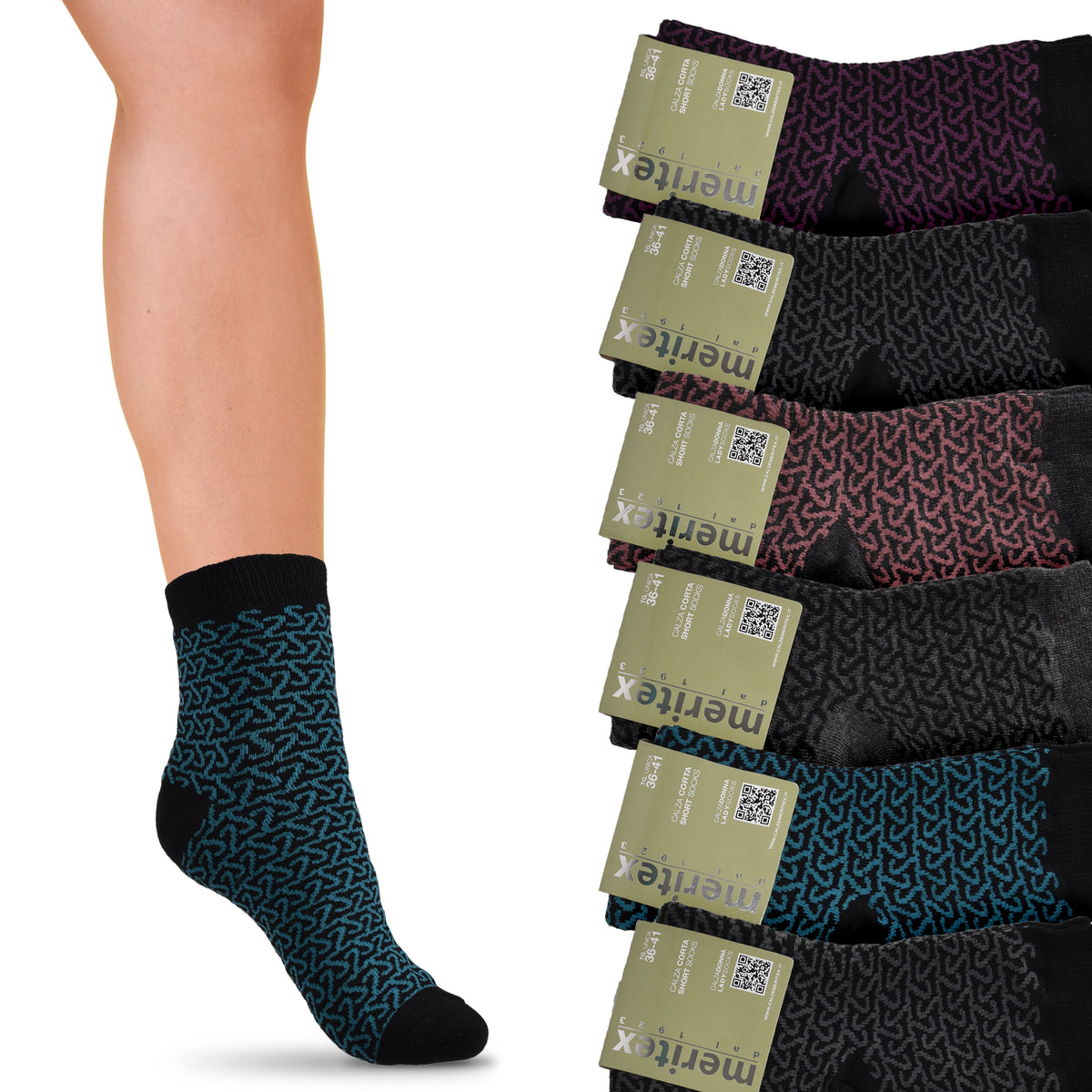 Calze donna corte calde caldo cotone Meritex 6 paia 3597 B