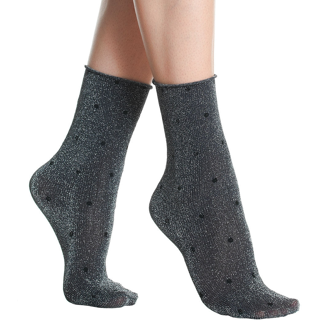 Calzini moda da donna Pompea Argentina laminato argento con pois 