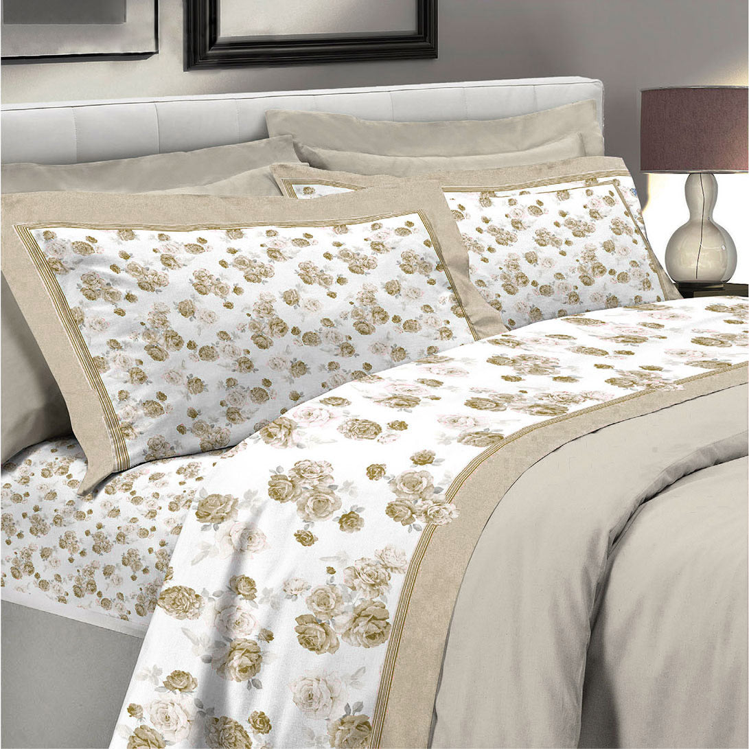 Lenzuola letto 100% cotone percalle D17 Preziosa Portovenere sabbia