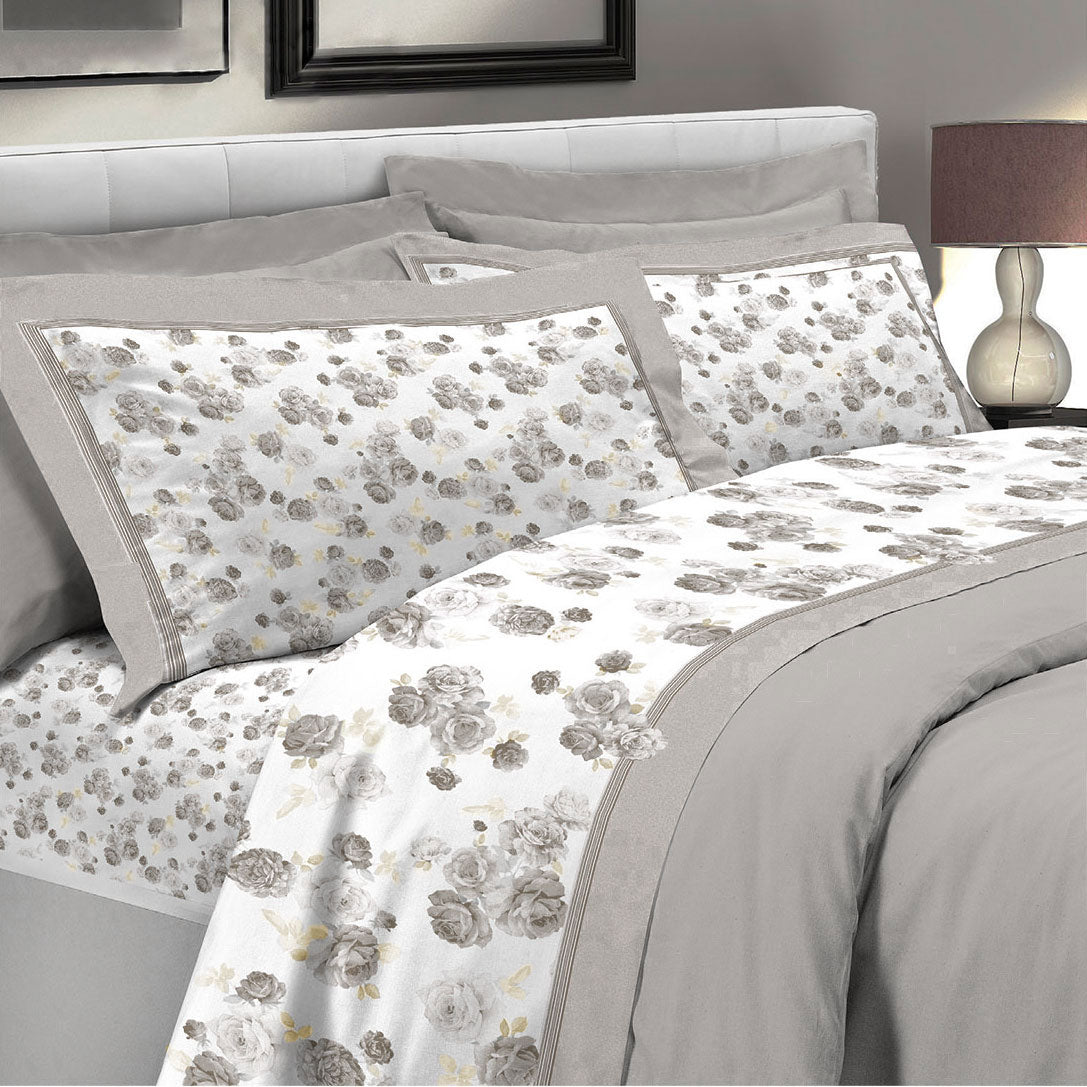 Lenzuola letto 100% cotone percalle D17 Preziosa Portovenere grigio