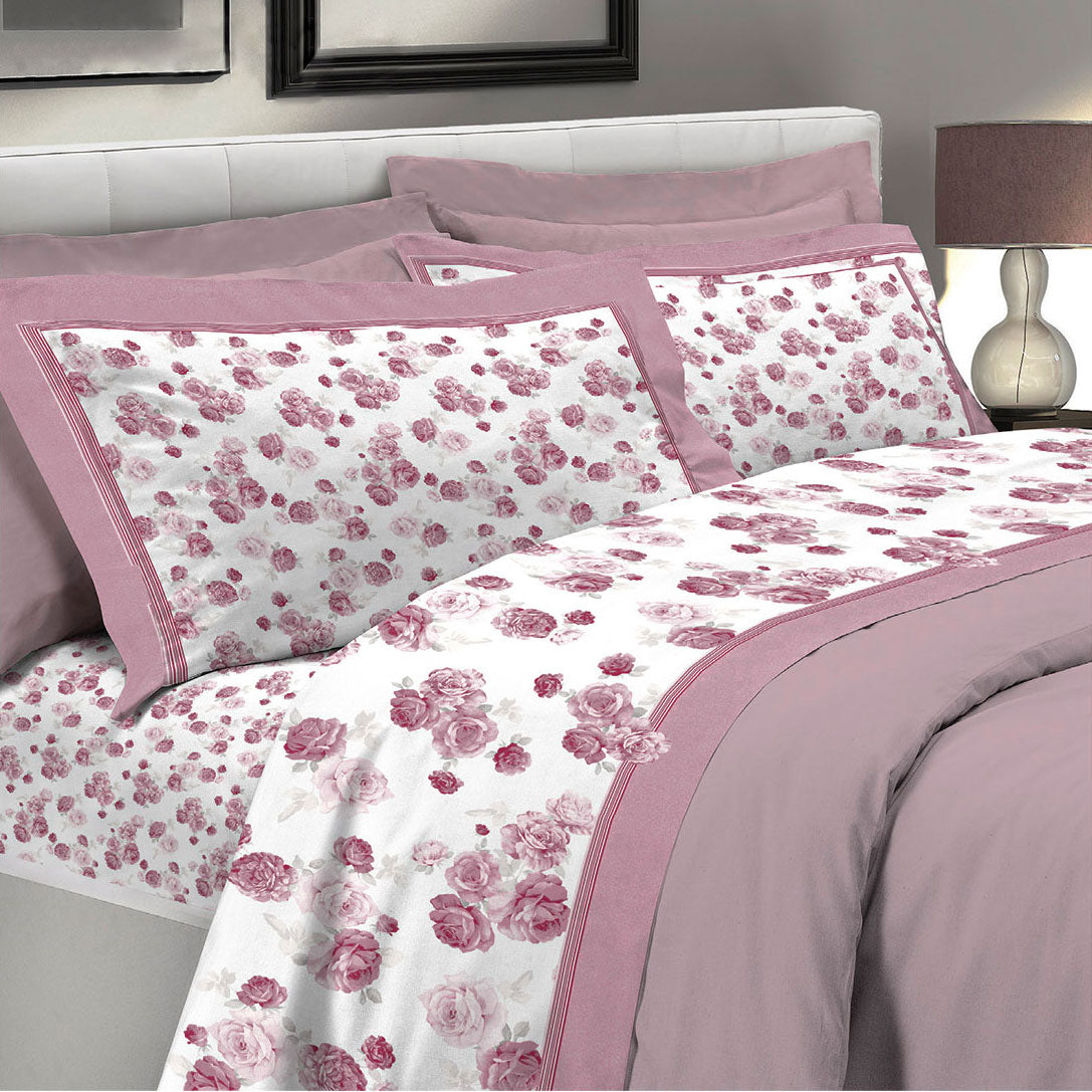 Lenzuola letto 100% cotone percalle D17 Preziosa Portovenere rosa antico