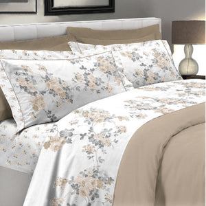 Lenzuola matrimoniali 2 piazze cotone Preziosa Portovenere 5 beige fiori