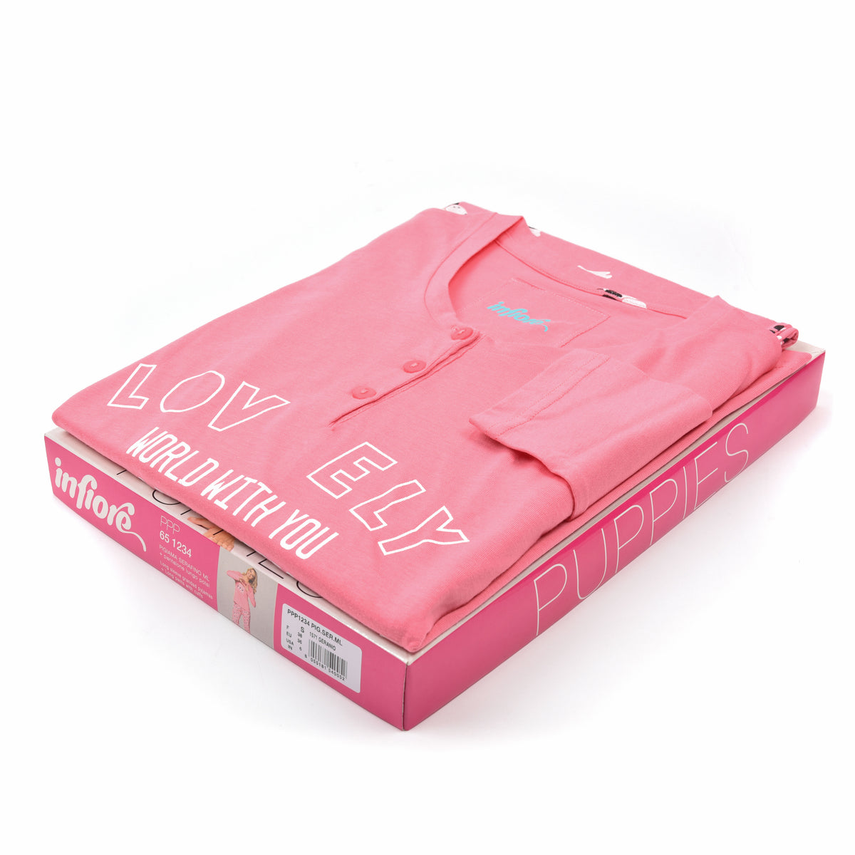Pigiama donna cotone 100% Infiore 1234 cagnolini corallo