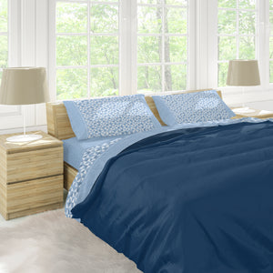 Completo letto lenzuola matrimoniale calda flanella celeste Preziosa Soffice D12