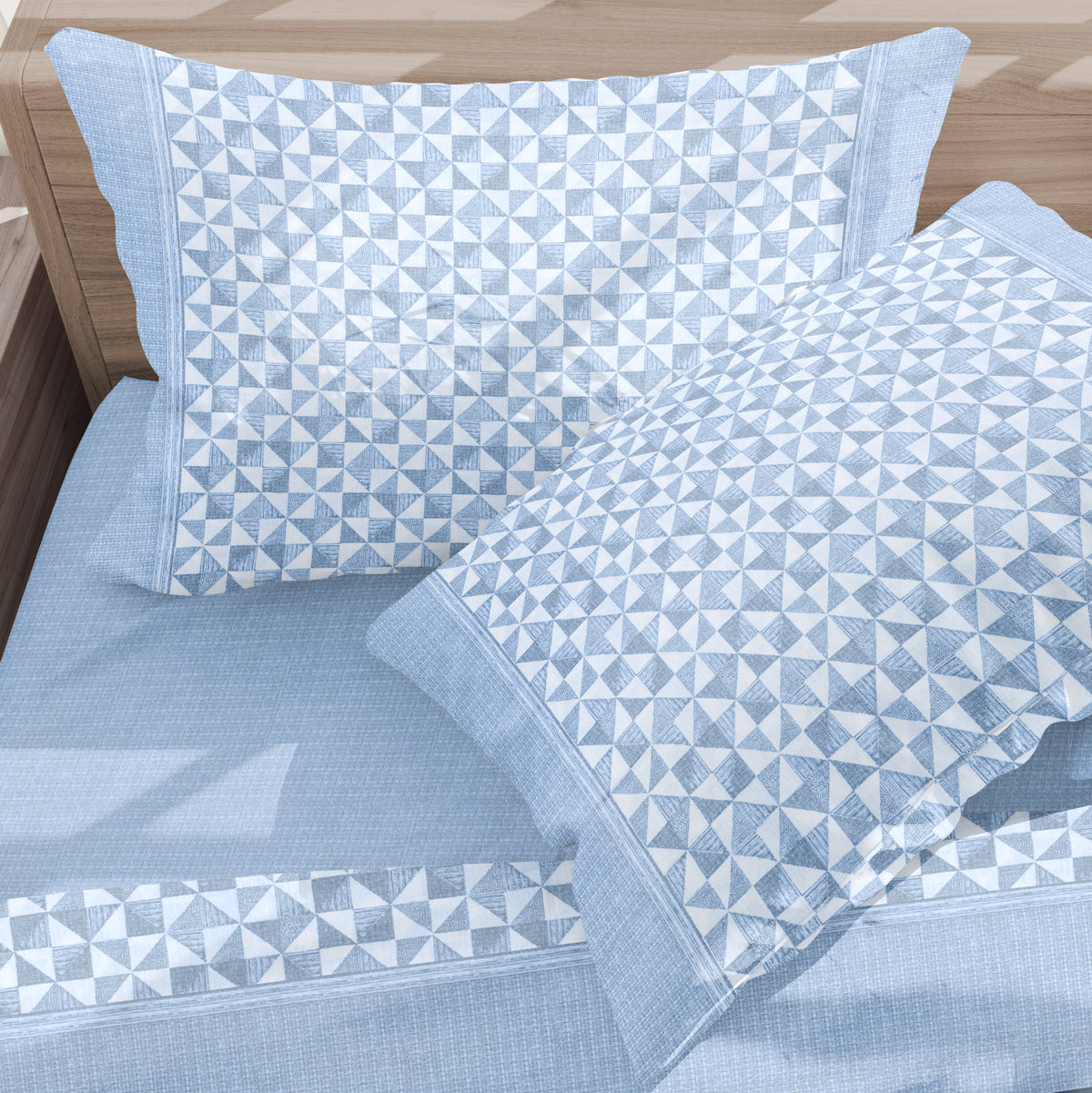 Completo letto lenzuola matrimoniale calda flanella celeste Preziosa Soffice D12