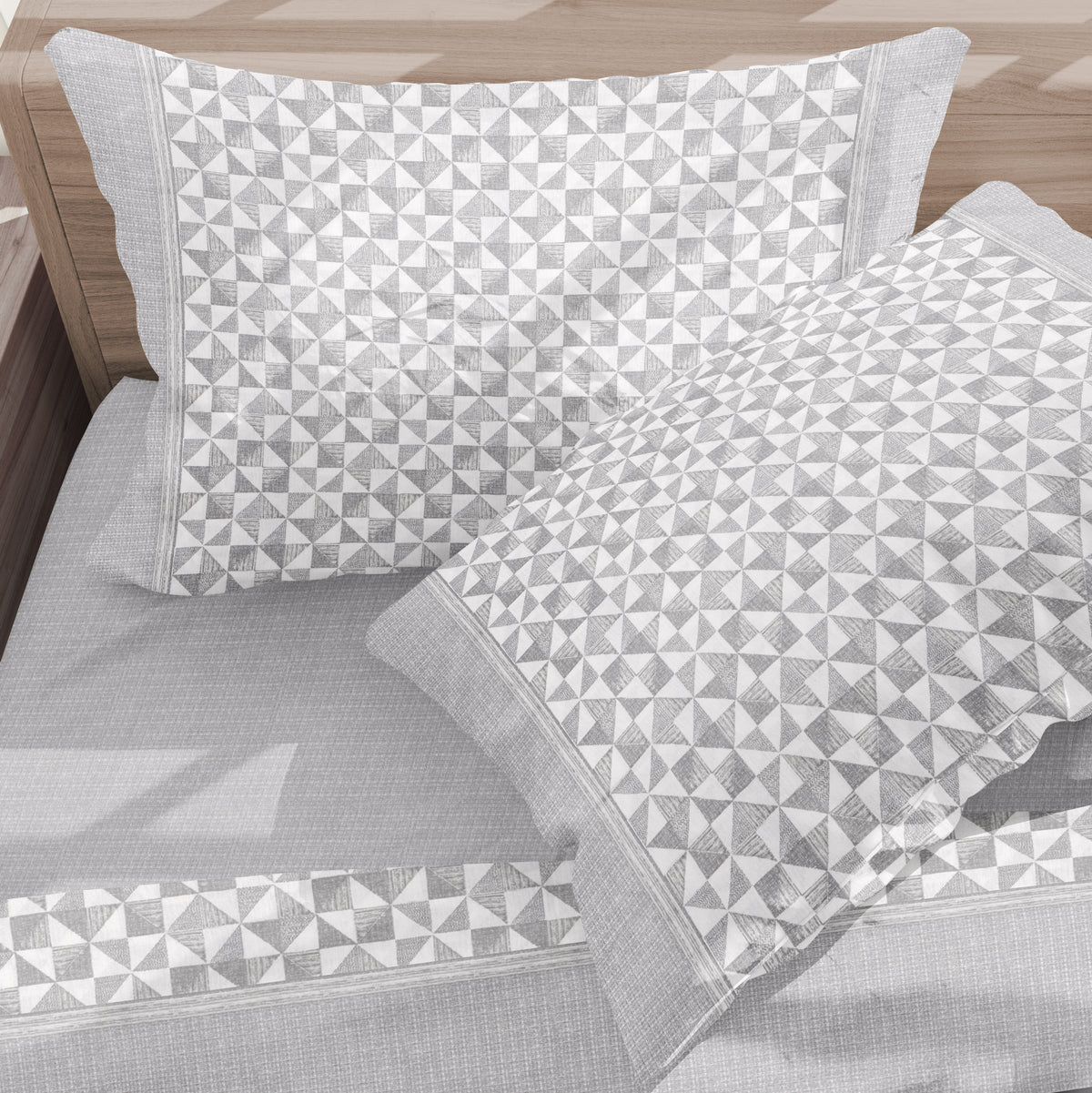 Completo letto lenzuola matrimoniale calda flanella grigio Soffice D12