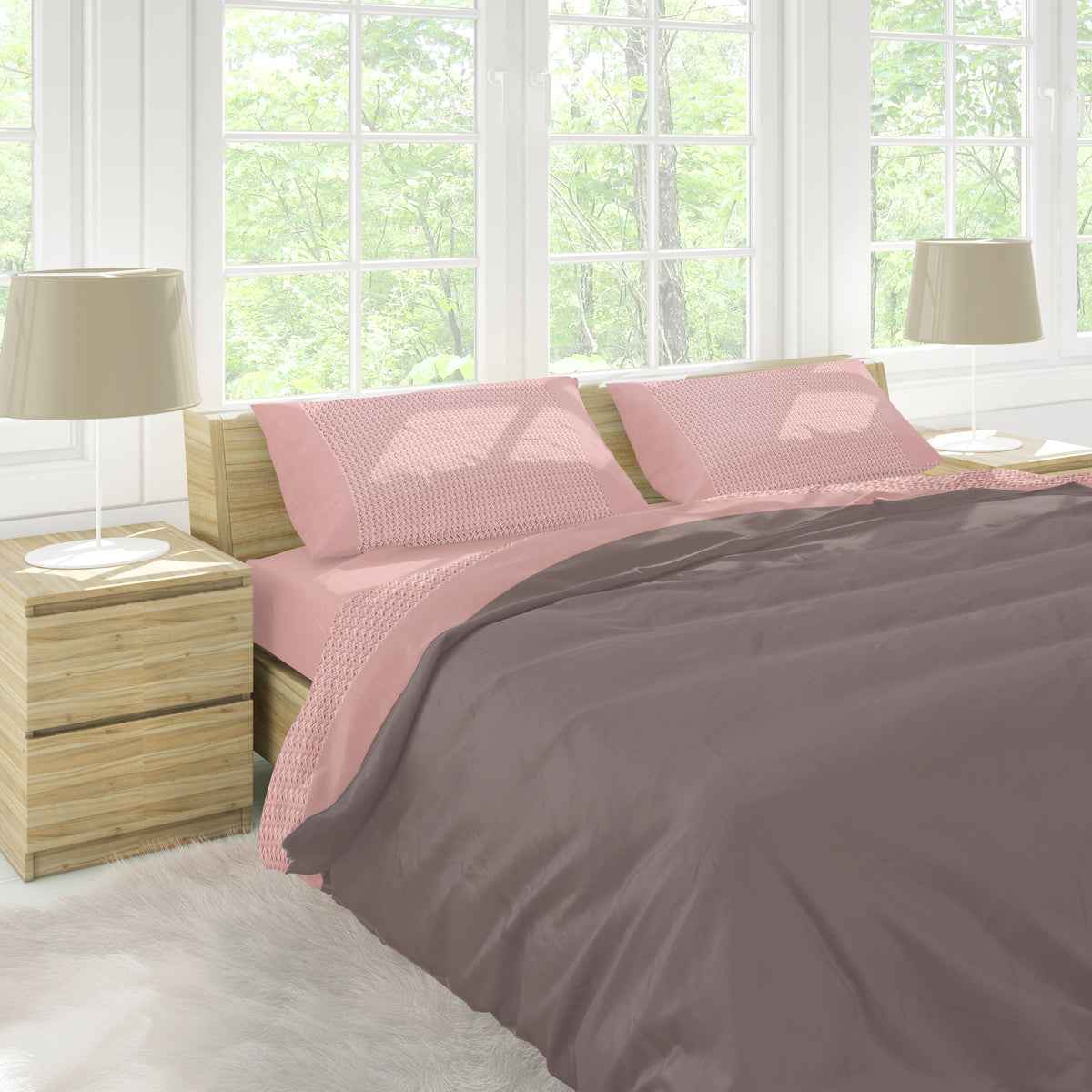 Lenzuola flanella calda rombi rosa matrimoniale Soffice D13