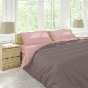 Lenzuola flanella calda rombi rosa matrimoniale Soffice D13