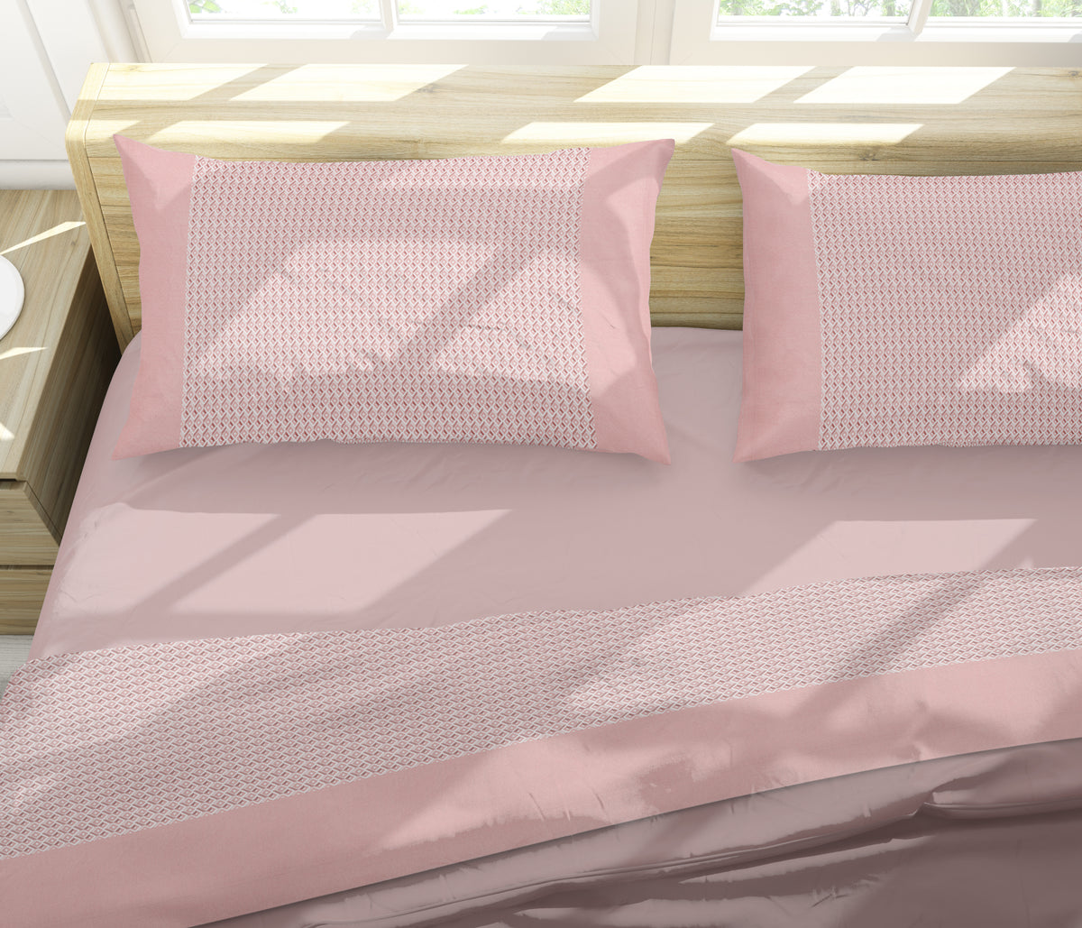 Lenzuola flanella calda rombi rosa matrimoniale Soffice D13