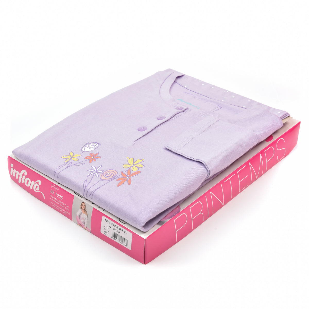 Pigiama donna cotone 100% Infiore 1225 fiori cuori lilla