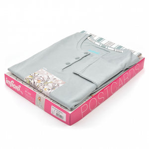 Pigiama donna cotone 100% Infiore 1252 fiori verde salvia bianco