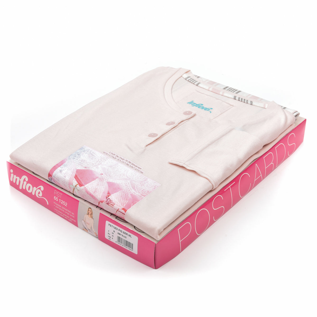 Pigiama donna cotone 100% Infiore 1252 fiori rosa bianco