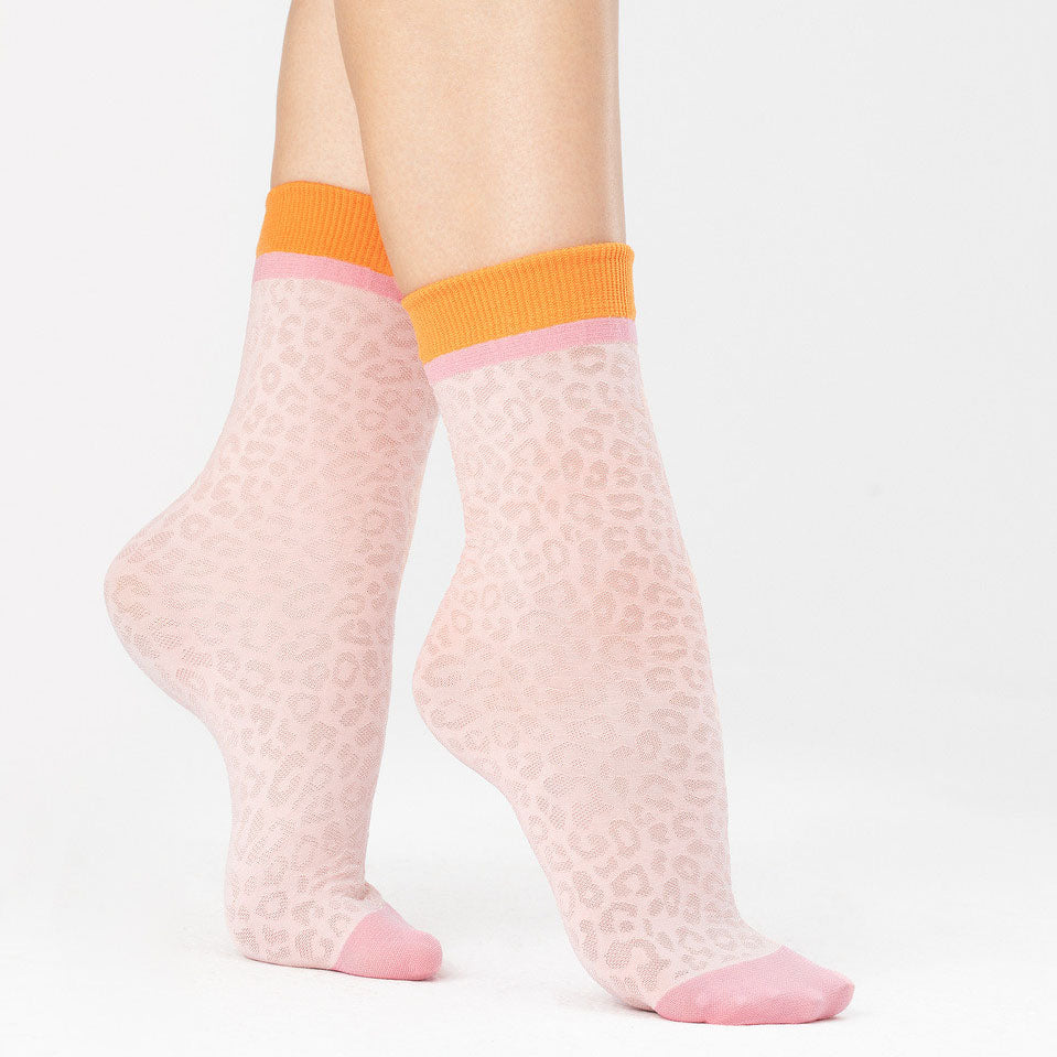 Calzino donna lavorato 30 denari con polsino arancio Fiore Purr
