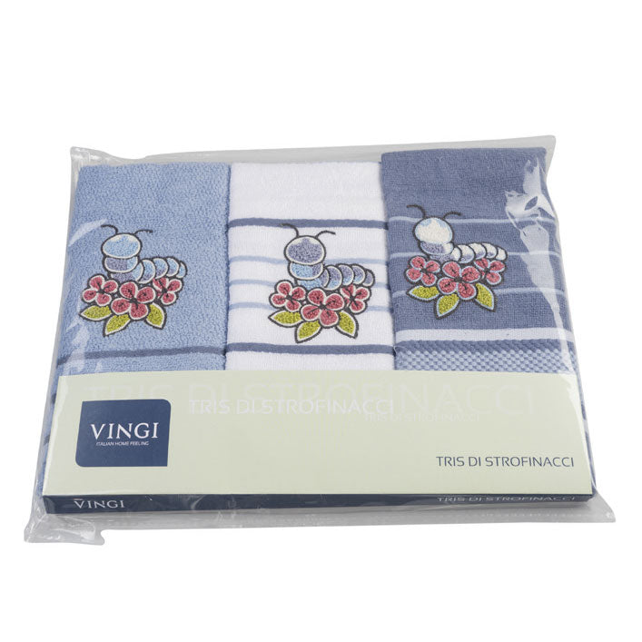 Vingi set 3 strofinacci in spugna di cotone Rossella blu