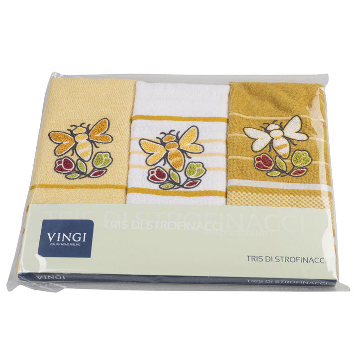 Vingi set 3 strofinacci in spugna di cotone Rossella giallo