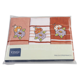 Vingi set 3 strofinacci in spugna di cotone Rossella rosso