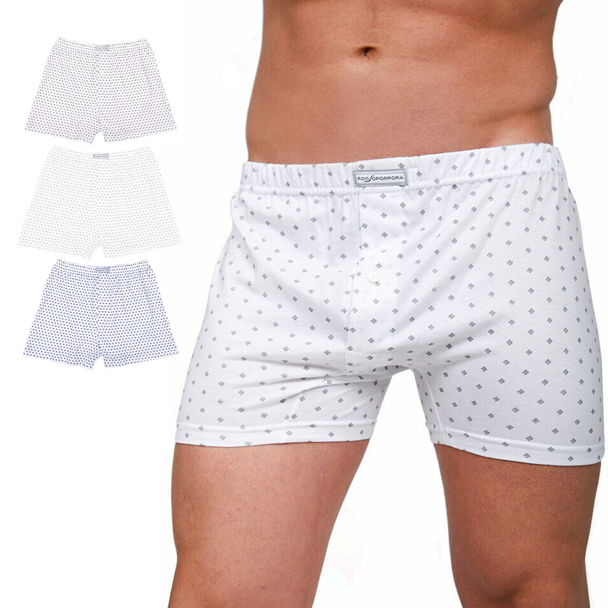 Boxer uomo in 100% cotone Rossoporpora 205 fantasia rombi 3 pezzi 