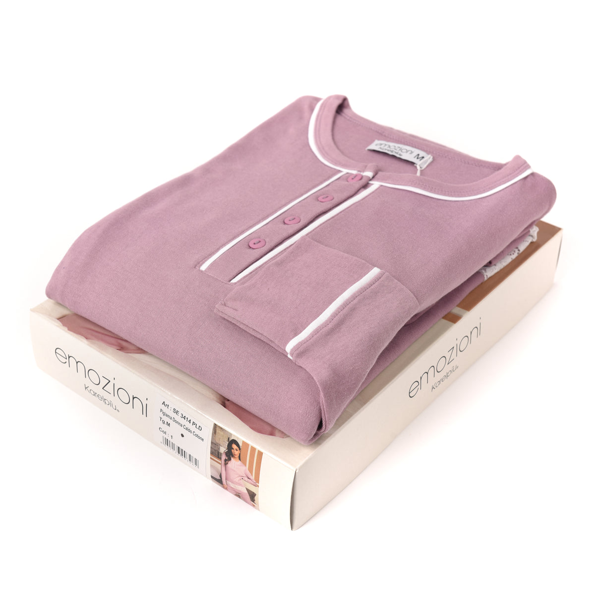 Pigiama donna invernale Karelpiù SE3414 caldo cotone malva