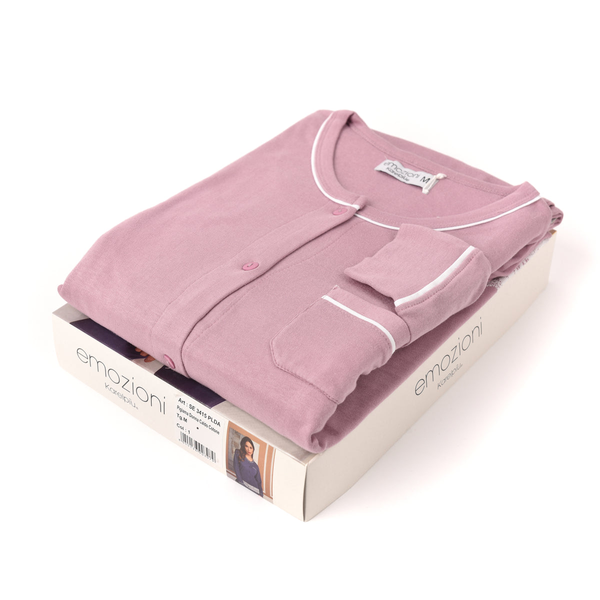 Pigiama donna invernale Karelpiù SE3415 caldo cotone malva